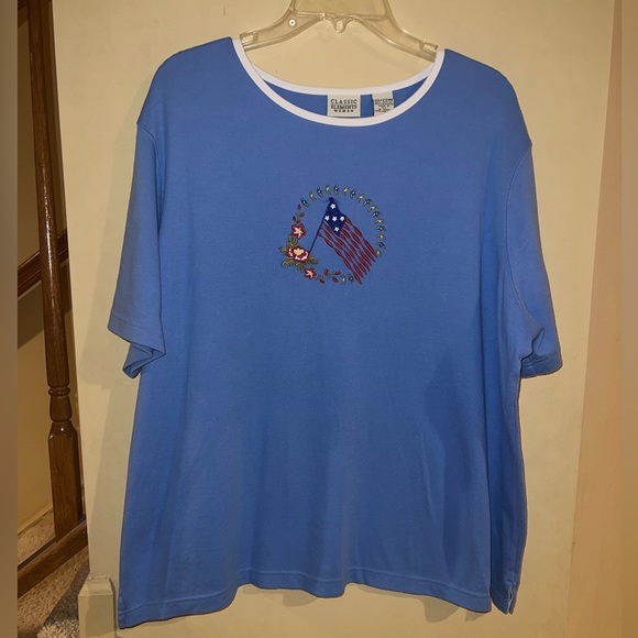 Vintage Classic Elements Woman Blue Patriotic Flag Short Sleeve Top - Picture 2 of 6